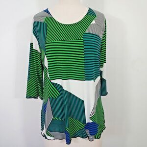 Jostar Top Womens Colorful Striped Color Block Size Large Stretch Flowy Shirt